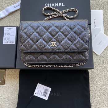 Uubags | Chanel Classic Wallet With Strap Caviar & Gold-plated Metal Black 20x13x3.5cm