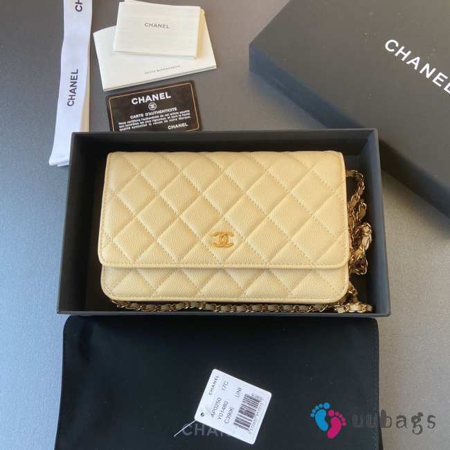 Uubags | Chanel Classic Wallet With Strap Caviar & Gold-plated Metal Yellow 20x13x3.5cm - 1