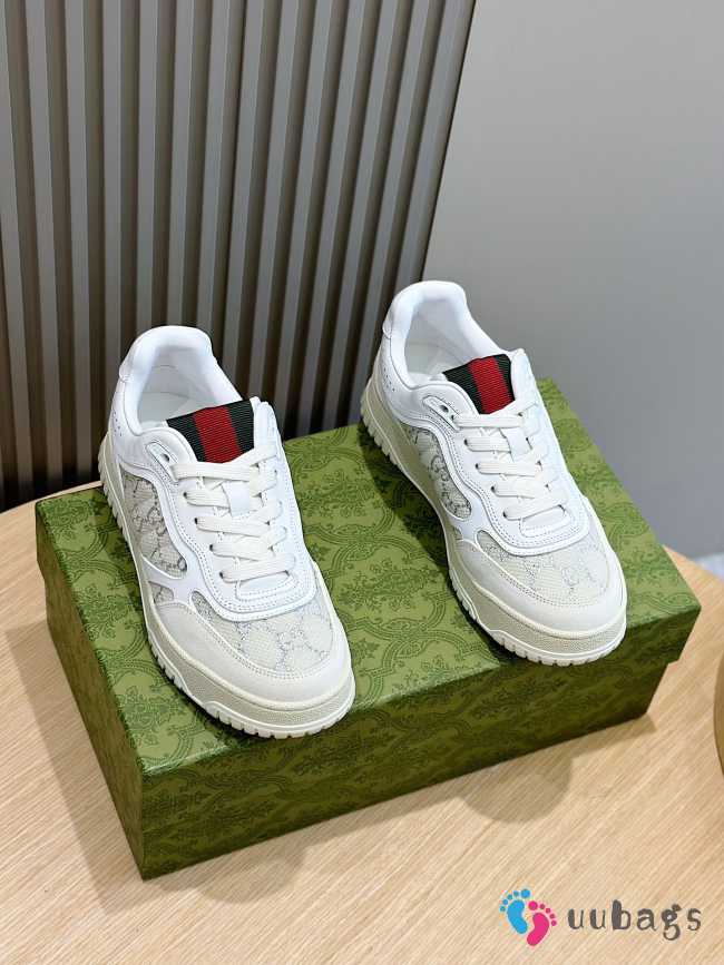 Uubags | Gucci Re-Web sneaker beige and ebony in white leather trim  - 1