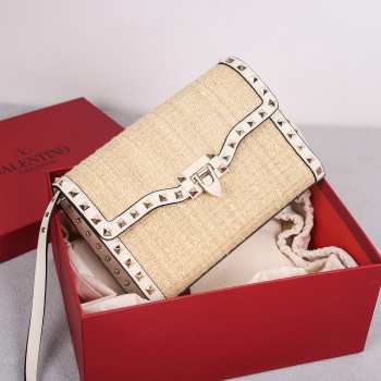 Uubags | Valentino Garavani Rockstud Small Leather-trimmed Metallic Bouclé Shoulder Bag In Ivory Gold