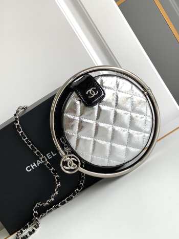 Uubags | Chanel round bag metallic silver/black 18x18x4cm