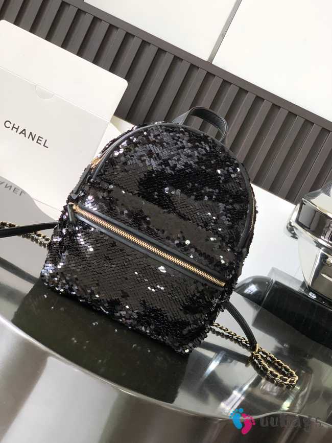 Uubags | Chanel 24C Sequin Backpack In Black 25x21x15cm - 1