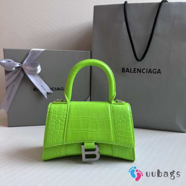 Uubags | Balenciaga Hourglass XS Handbag Crocodile Embossed In Neon Green 19x8x13cm - 1