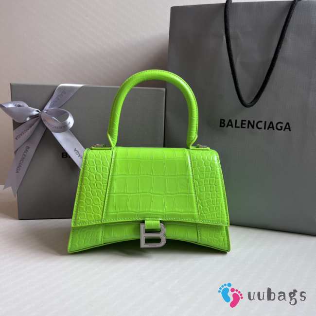 Uubags | Balenciaga Hourglass XS Handbag Crocodile Embossed In Neon Green 23x10x14cm - 1