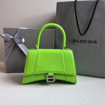 Uubags | Balenciaga Hourglass XS Handbag Crocodile Embossed In Neon Green 23x10x14cm