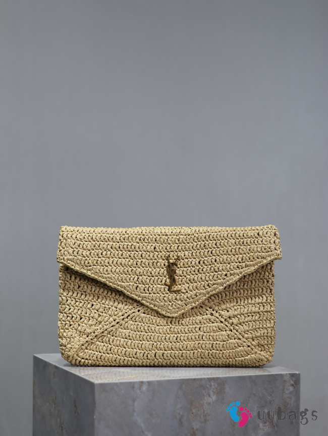 Uubags | YSL Cassandre large Envelope pouch in raffia natural bag 29.5x18x4.5cm - 1