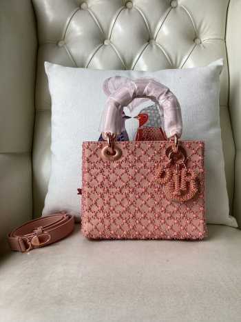 Uubags | Dior Small Bag Rose Des Vents Cannage Calfskin Embroidered With Resin Pearls 