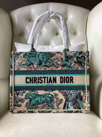 Uubags | Dior Toile De Jouy Canvas Book Tote Bag In Green/Beige 26x8x22cm