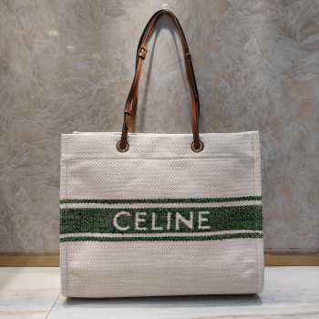 Uubags | Celine Cabas Tote Bag In Green/White 43x35x15cm