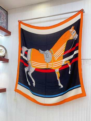 Uubags | Hermes silk cheval a la couverture blue/orange cashmere shawl 140x140cm