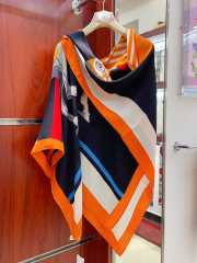 Uubags | Hermes silk cheval a la couverture blue/orange cashmere shawl 140x140cm - 6