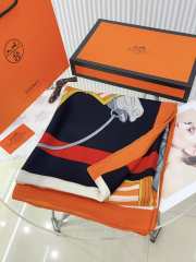 Uubags | Hermes silk cheval a la couverture blue/orange cashmere shawl 140x140cm - 4