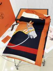 Uubags | Hermes silk cheval a la couverture blue/orange cashmere shawl 140x140cm - 2