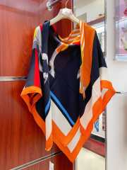 Uubags | Hermes silk cheval a la couverture blue/orange cashmere shawl 140x140cm - 3