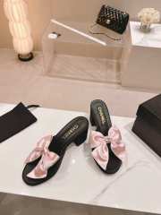 Uubags | Chanel bow slipper with small logo C in pink/black 6cm - 1