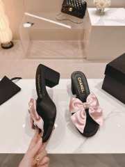 Uubags | Chanel bow slipper with small logo C in pink/black 6cm - 5