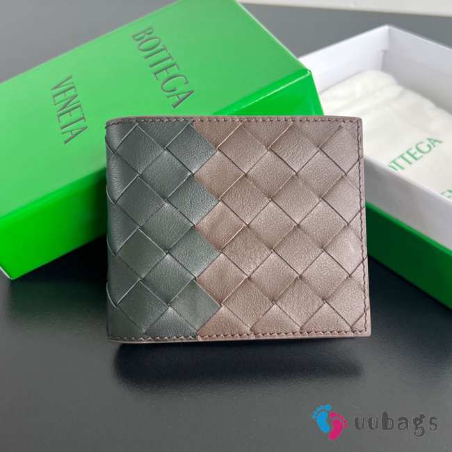 Uubags | Bottega Veneta Intrecciato Bi-Fold Wallet In Light Brow/Dark Green 9.5x11x1cm - 1