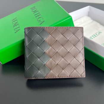 Uubags | Bottega Veneta Intrecciato Bi-Fold Wallet In Light Brow/Dark Green 9.5x11x1cm