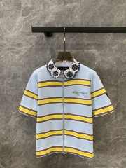 Uubags | Louis Vuitton 1AFUAB Collar Detail Striped Knit Top In Sky blue - 1