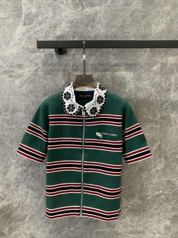 Uubags | Louis Vuitton 1AFUAB Collar Detail Striped Knit Top In Green