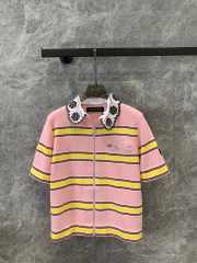 Uubags | Louis Vuitton 1AFUAB Collar Detail Striped Knit Top In Pink - 1