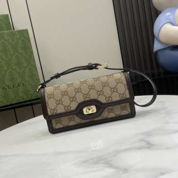 Uubags | Gucci Luce shoulder bag beige and ebony original GG canvas brown leather 20x10x4cm