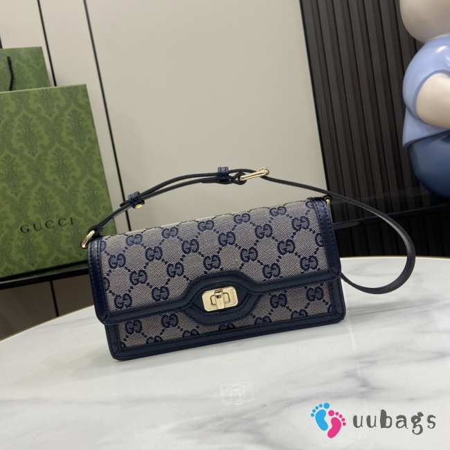 Uubags | Gucci Luce shoulder bag beige and blue original GG canvas blue leather 20x10x4cm - 1