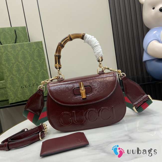 Uubags | Gucci Bamboo 1947 Rosso Ancora red patent leather 15x21x7cm - 1