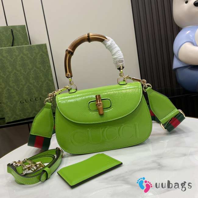 Uubags | Gucci Bamboo 1947 Rosso Ancora green patent leather 15x21x7cm - 1