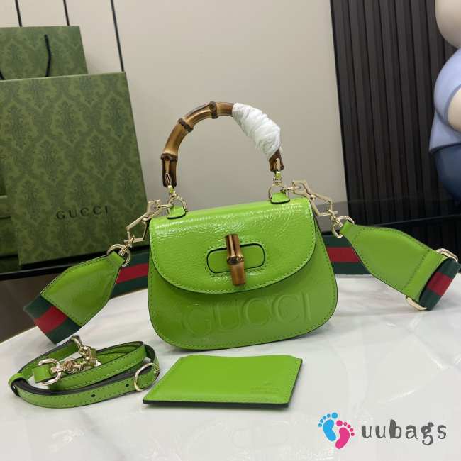 Uubags | Gucci Bamboo 1947 Rosso Anco green patent leather 17x12x7.5cm - 1