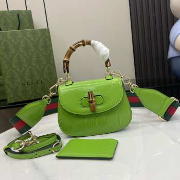 Uubags | Gucci Bamboo 1947 Rosso Anco green patent leather 17x12x7.5cm