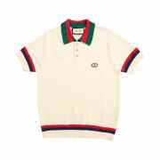 Uubags | Gucci Ivory Knit Cotton Polo T-Shirt With Web Blue and red intarsia for men - 1