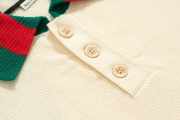 Uubags | Gucci Ivory Knit Cotton Polo T-Shirt With Web Blue and red intarsia for men - 5