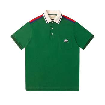 Uubags | Gucci green heavy cotton jersey polo with Interlocking G blue and red Web