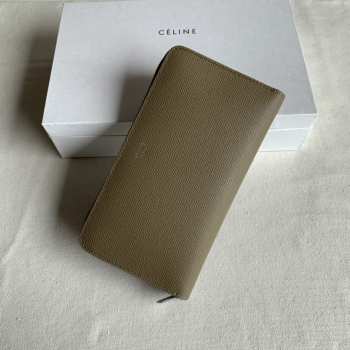 Uubags | Celine Large Zipped Wallet In Grained Calfskin Green 19x10x2cm