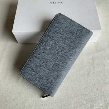 Uubags | Celine Large Zipped Wallet In Grained Calfskin Grey 19x10x2cm