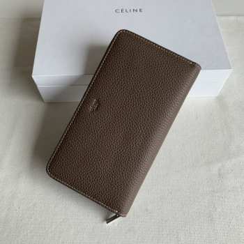 Uubags | Celine Large Zipped Wallet In Grained Calfskin Brown 19x10x2cm