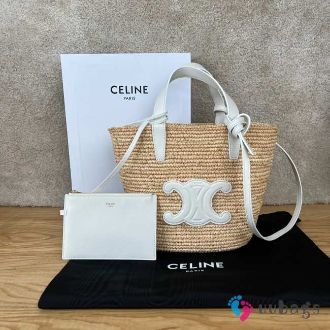 Uubags | Celine Teen White Supple Panier In Raffia And Calfskin Blanc De Blanc 21.5x22x13cm - 1