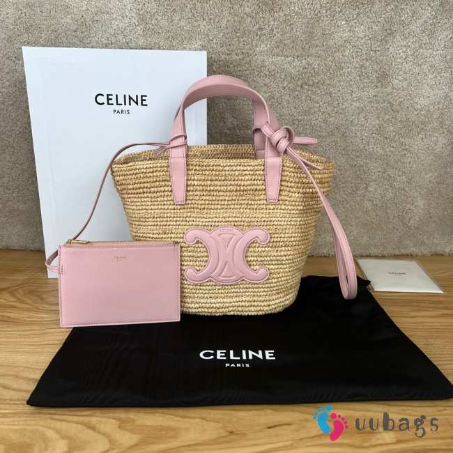 Uubags | Celine Teen Pink Supple Panier In Raffia And Calfskin Blanc De Blanc 21.5x22x13cm - 1