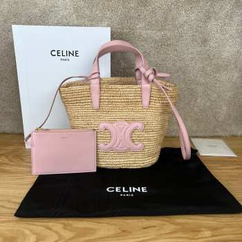 Uubags | Celine Teen Pink Supple Panier In Raffia And Calfskin Blanc De Blanc 21.5x22x13cm