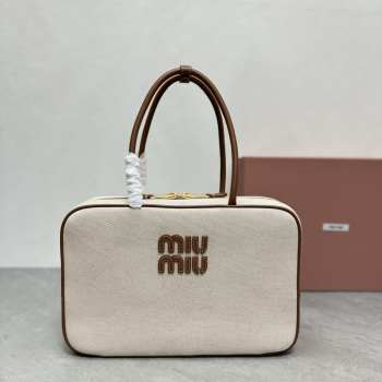 Uubags | Miu Miu Canvas top-handle bag with leather handles 20x34x10cm