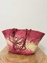 Uubags | Loewe Anagram Basket bag in iraca palm and calfskin natural/fuchsia 46x24x16cm - 3