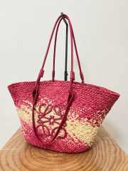 Uubags | Loewe Anagram Basket bag in iraca palm and calfskin natural/fuchsia 46x24x16cm - 5