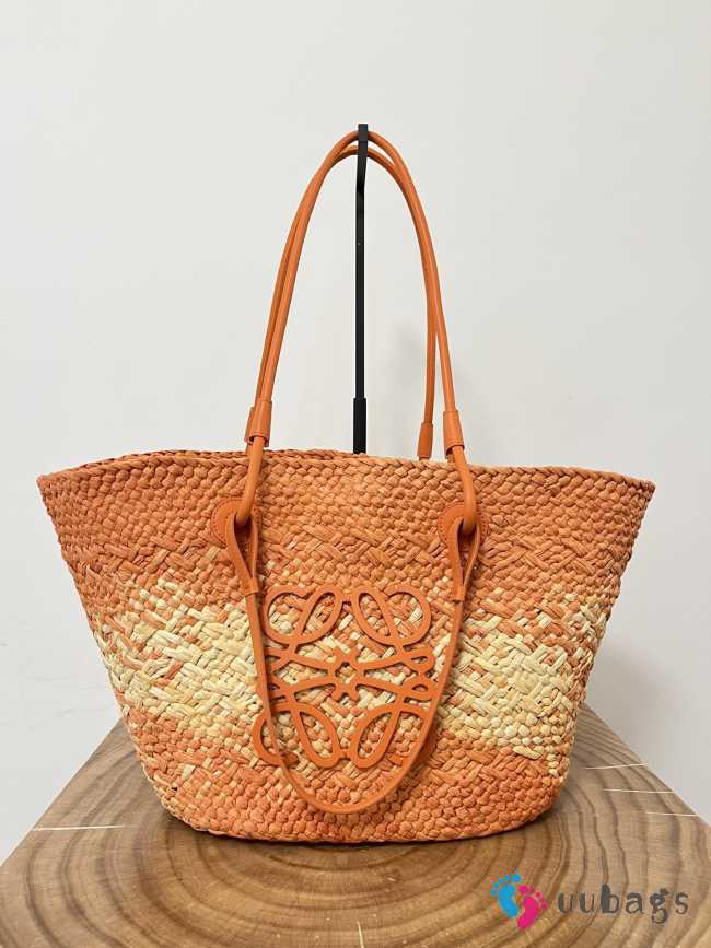 Uubags | Loewe Anagram Basket bag in iraca palm and calfskin natural/orange 46x24x16cm - 1