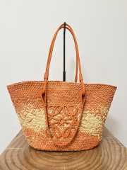 Uubags | Loewe Anagram Basket bag in iraca palm and calfskin natural/orange 46x24x16cm - 1