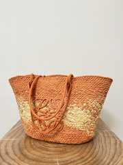 Uubags | Loewe Anagram Basket bag in iraca palm and calfskin natural/orange 46x24x16cm - 6