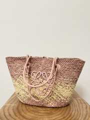 Uubags | Loewe Anagram Basket bag in iraca palm and calfskin light pink 46x24x16cm - 4