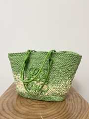 Uubags | Loewe Anagram Basket bag in iraca palm and calfskin natural/green 46x24x16cm - 3