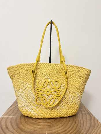 Uubags | Loewe Anagram Basket bag in iraca palm and calfskin natural/yellow 46x24x16cm