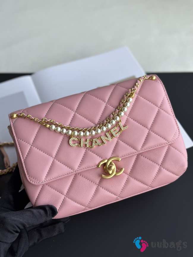 Uubags | Chanel 24A Pearl Chain Flap Bag Pink 20x7.5x15cm - 1